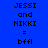 Four display text 'JESSI and NIKKI = bffl' with background color variations; top-left blue, top-right teal, bottom-left green, bottom-right teal