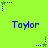 Bright green background with blue text "Taylor" repeated three times in two , surrounded by blue and gray star-shaped pixel clusters with dotted lines