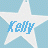 A pixelated white star with blue text reading "Kelly" centered on a light blue checkered background.
