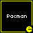 Four identical black square with yellow borders each display "Pacman" text and a yellow Pacman character icon at bottom-right corner