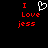 Pixelated red text 'I Love jess' with a white heart symbol replacing the word 'Love', displayed on black background.
