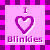 Pixelated icon with pink background and purple border, featuring 'I' above heart symbol and 'Blinkies' text below.