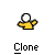 Pixelated yellow figures with white circular heads in sequential groupings from one to eight, each labeled 'Clone' below.