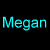 Animated sequence showing the name 'Megan' in cyan text with pink radiating lines on a black background, transitioning from three instances to one instance.