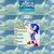 Pixelated image of a blue anthropomorphic hedgehog with red shoes standing beside a white document-like shape on a light blue background.