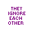 Pixelated text blocks in purple, blue, and green arranged across a white background with black borders, plus a small blue emoticon symbol.