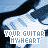 Static image of repeated text 'YOUR GUITAR MYHEART' over a blue and white striped background with black diagonal accents.