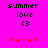 Pixelated text and symbols on a bright pink background with animated heart variations.