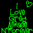 Green pixelated text and symbols on black background, with a heart symbol above the left side of the composition.