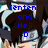 Pixelated anime-style character with dark brown hair and silver headband, blue text overlays across the image, static composition.