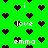 Green background with dark red pixelated hearts and white pixelated text reading 'i love emma' scattered across the image.
