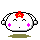 A 4-frame pixel art contact sheet showing a white round character with headphones, red flower on head, pink cheeks, and changing mouth expressions across frames.