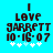 Pixelated text on cyan background with animated star sequence showing 'I LOVE GARRETT 10-16-07' and five white stars changing from four to three light blue then back.