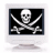 Animated contact sheet of 25 frames showing a pirate-themed buddy icon with skull and crossbones on computer monitors, displaying text variations like 'Internet' and 'Pirate' across sampled frames.