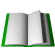 Animated sequence of an open book with green covers, pages flipping through various stages of closure against a gray background.