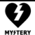 Black broken heart icon with white lightning bolt inside, below which is pixelated text reading MYSTERY.