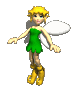 Animated sequence of a character with blonde hair, green dress, and white wings in various poses.