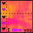 A 48x48 pixel animated contact sheet showing two frames of a buddy icon with heart symbols and text on an orange-pink gradient background.