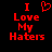 Red pixelated text on black background reads "I Love My Haters" with a heart symbol replacing the 'O' in Love, displayed as two identical static frames.