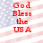 Red text 'God Bless the USA' on a pixelated American flag background with alternating red and white stripes and blue stars.