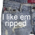 Pixelated static image with white text reading "I like em npped" over a blurred background of gray and red tones.