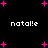 Black background with scattered pink plus signs and four instances of the text 'natalie' in white pixelated font.