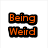 six text-based icons with orange lettering on black outlines against white backgrounds, displaying phrases like "Being Weird" and "Its My GIFT."