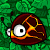 A 3x3 contact sheet of a pixel-art animated icon showing a brown and orange cartoon snail-like creature with large white eyes against a green leafy background, arranged in chronological frame order from left to right then top to bottom.