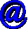 Blue @ symbols rotate through multiple angles against a gray background, showing 3D perspective shifts from top-down to side views.