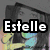 Two side-by-side pixelated images with bold text overlays: 'Estelle' on the left and 'Rox' on the right, each in white block letters with black outlines.