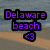 Pixelated text reads 'Delaware beach' in purple with black outline over a beach scene background, with a purple '<3' symbol below.