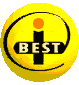 Yellow circular icon with black border and orange dot above a cross, displaying 'BEST' text on the cross; some frames show partial or full text variations.