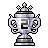 Pixel art trophy with crown, dual handles, and central 'P' symbol on a gray background.