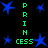 Blue star shapes and green text spell 'PRINCESS' vertically on a black background with pixelated rendering.