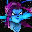 Blue-skinned figure with purple hair and red eyes in a of repeated poses showing facial expression changes from neutral to smiling, then to aggressive