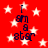 Red background with white stars and dark blue text reading "I am a star" in four vertical arrangements.