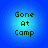 Four identical pixelated text icons arranged in a on blue backgrounds, each displaying 'Gone At Camp' in dark green block letters