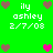 Green background with white text 'ily ashley 2/7/08' and brown/pink pixel hearts in a pattern, showing animation changes between frames