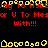 Pixelated text and symbols on black background with red and yellow elements, featuring repeated phrases and decorative borders.