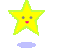 Yellow star-shaped character with green outline, red mouth, and gray eyes appears in four positions against light gray background.