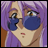 Pixelated anime-style character with purple hair and blue sunglasses on left, next to black background with white text "Anime IM" above smaller "COM" on right.