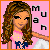 Pixelated image of a woman with long brown hair wearing a pink and blue top against a pink background, with the text "M U H" in stylized letters.