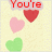 Pixelated animation of hearts and text fragments forming 'You're the talk of the town yeah.' on a light beige background.