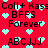 Red background with light blue hearts and repeated text elements including 'Coll+Kass', 'BFFS', 'Forever', and 'ABCJJJ' in black pixelated font.