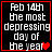 Black background with white pixelated text reading "Feb 14th the most depressing day of the year" and a red heart symbol, framed by a red border.