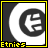 Two side-by-side pixelated images of a circular logo with stylized 'E' and crescent shape, yellow border, and text at bottom.