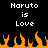Pixelated text 'Naruto is Love' appears twice on a black background with orange flames at the bottom.