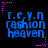 Blue pixelated text 'r.e.y.n fashion heaven' on black background with pink star corner decorations, animated by changing star colors between purple and pink.
