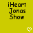 Yellow background with black pixelated text reading 'iHeart Jonas Show' and two white pixelated heart icons below.