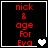 Red pixelated text on black background with white border, displaying "nick & age For Eva" and changing heart symbols.